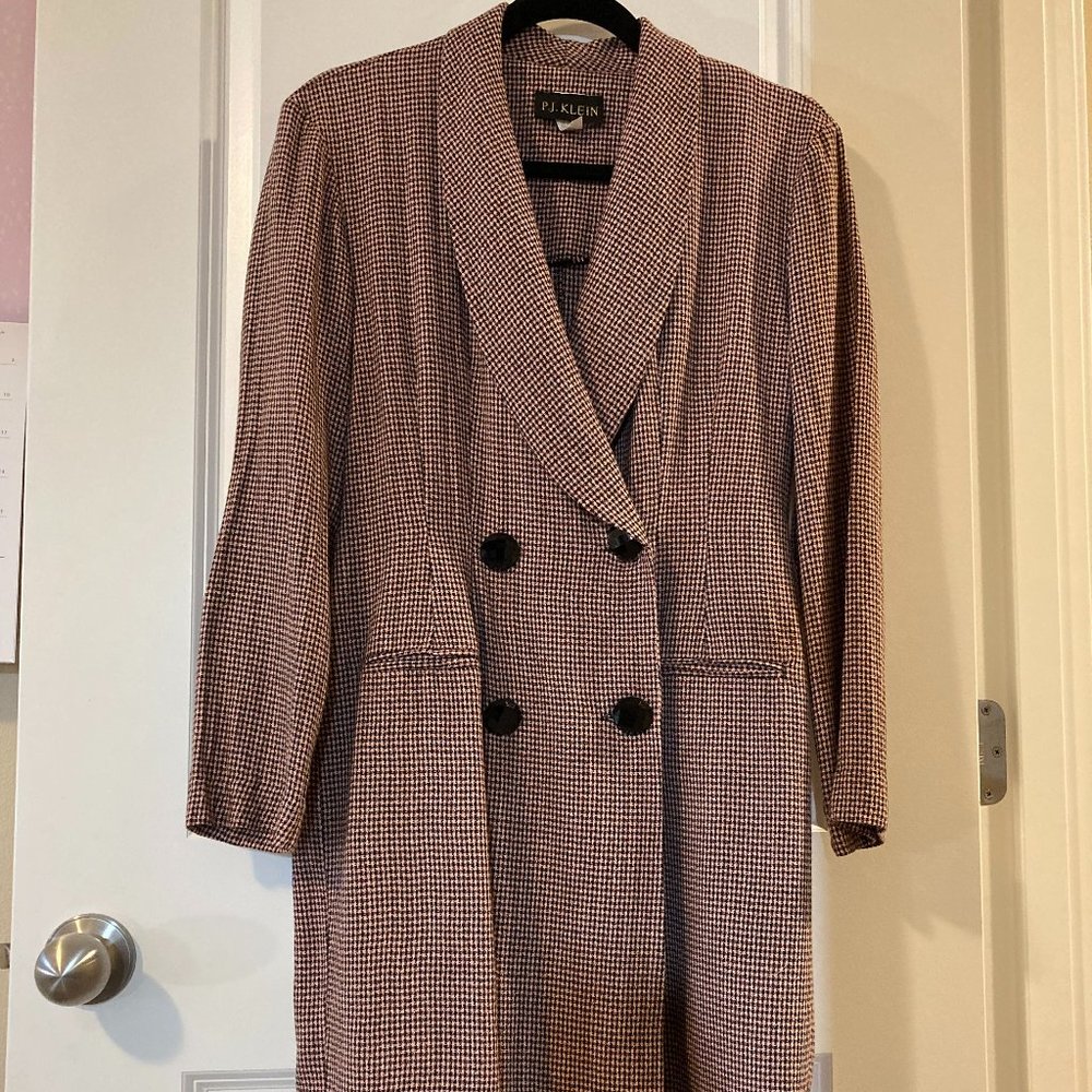 80s Pink and Black check double breasted suit dress. Sz 5/6. Vintage.